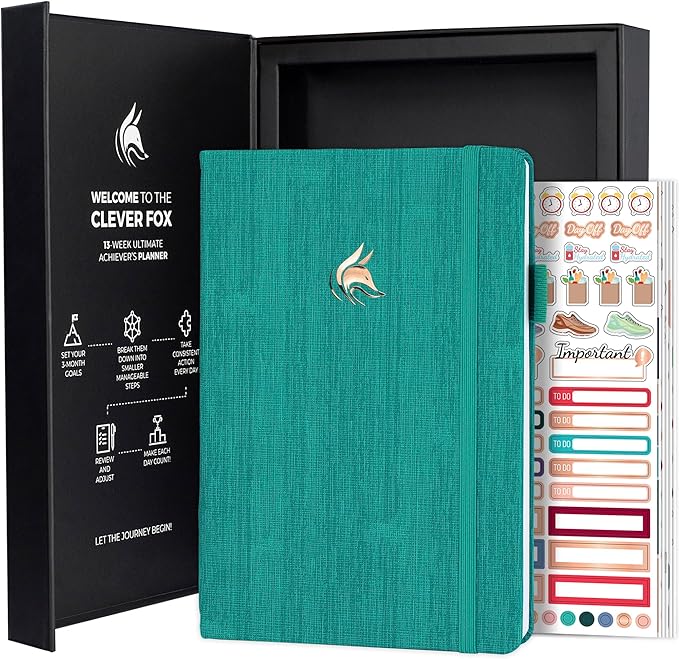 Clever Fox Ultimate Achiever’s Goal Planner - Focus & Productivity 90 Day Journal. Undated Daily Weekly Monthly Planner Organizer & Hourly Schedule Notebook - Hardcover, A5 Size, Turquoise