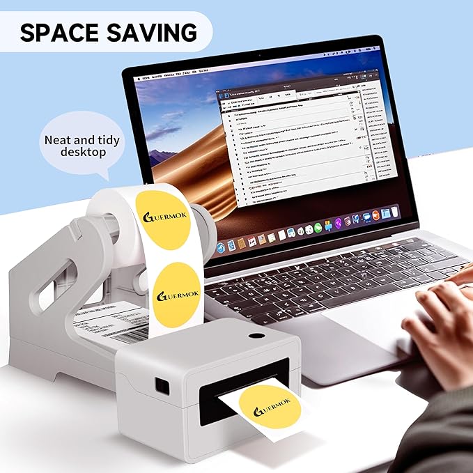 Guermok Thermal Shipping Label Holder for Rolls & Fan-Fold, Fragile Stickers for Shipping, Label Stand Desktop Printer Holder-Home Office Accessory Sticker Dispenser for Holographic (Gray)