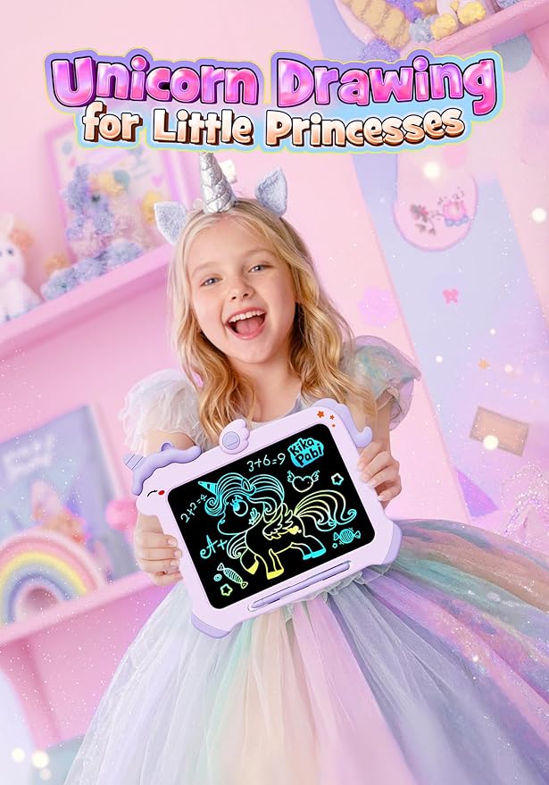 Kikapabi LCD Writing Tablet for Kids, Unicorn Toys Gifts for 3 4 5 6 7 Year Old Girls, Colorful Drawing Doodle Board, Toddler Educational Travel Toys Christmas Birthday Purple