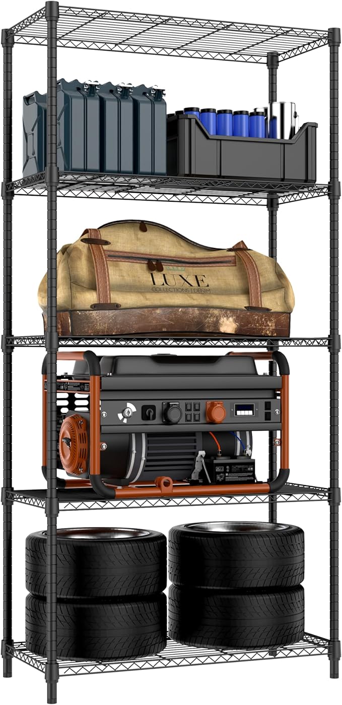 M MZG 1250 lbs 5 Tier Shelf Metal Storage Shelves Shelving Wire Rack Heavy Duty Closet Organizers for Garage Kitchen Bathroom Laundry Black 15.7" D x 33.5" W x 68.5" H