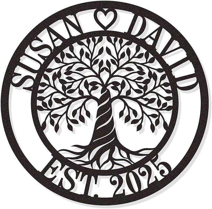 Personalized Tree of Life Metal Sign, Custom Family Name Metal Plaque, Monogram Wall Decor Art, Best Housewarming Present for Wedding Anniversary Couple