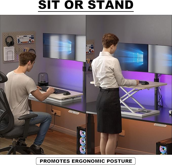 Decoholic Light Wood Small Single 24 inch Scissors Lift Keyboard and Mouse Riser ,Height Adjustable Standing Desk Converter,for Ergonomic Sit Stand Workstations (24 inch NW)