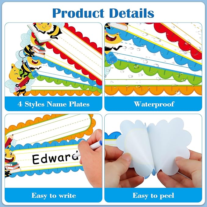 PETCEE 36Pcs Bee Desk Name Plates for Classroom - Personalized Student Desk Name Tags Stickers for Kids Self Adhesive Names Labels for Kindergarten Preschool Elementary Back to School Teacher Supplies