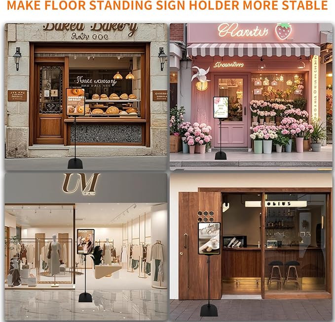 BBTEQEKN 12 Pcs Adjustable Poster Stand Holder, 8.5 x 11 Inch Vertical and Horizontal Sign Poster Stands, Floor Standing Display Sign Holder for Advertisement Menu Display, Black