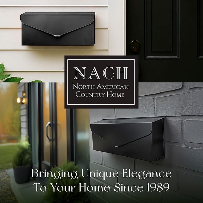 NACH Black Envelope Wall Mount Mailbox, Rust Resistant Metal Mailbox, Black Mailbox Wall Mount, Mailboxes for Outside Wall Mount, Outdoor Mailboxes, Wall Mailbox, 14.1 x 3.5 x 6 Inches, MB-6915BLK