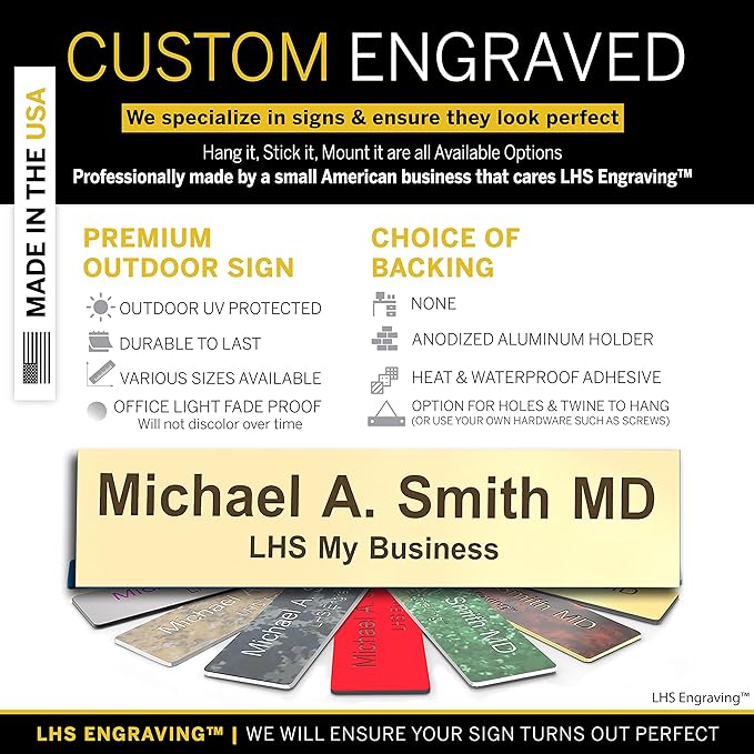 Custom Name Plate with Choice of Mounting for Walls, Doors, Cubicles, Hanging and More - Personalized Ivory Plastic Brown Letters - USA Made 2x12 - B5