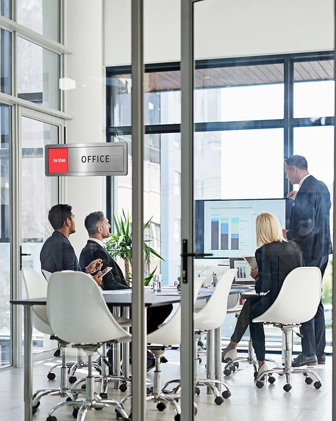 Meeting Room Sliding Door Signs Do Not Disturb, In Use/Available Slider Sign for Home Office Conference Vacant Occupied Privacy Slide Door Sign，Brushed Silver