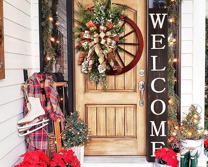 Tall Outdoor Welcome Sign for Front Door, 6ft Brown Welcome Sign,Rustic Tall Welcome Sign for Front Porch Decor, Farmhouse Welcome Porch Sign Wood Vertical Decor, Fall Porch Decor for The Home