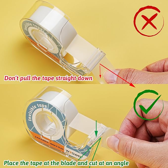 WOSWEL Tape Refills with Dispenser, 24 Roll Invisible Tapes, 3/4 Inch X 600 in, Gift Wrapping Tapes Supplier for Valentine's Day Home School Office Use
