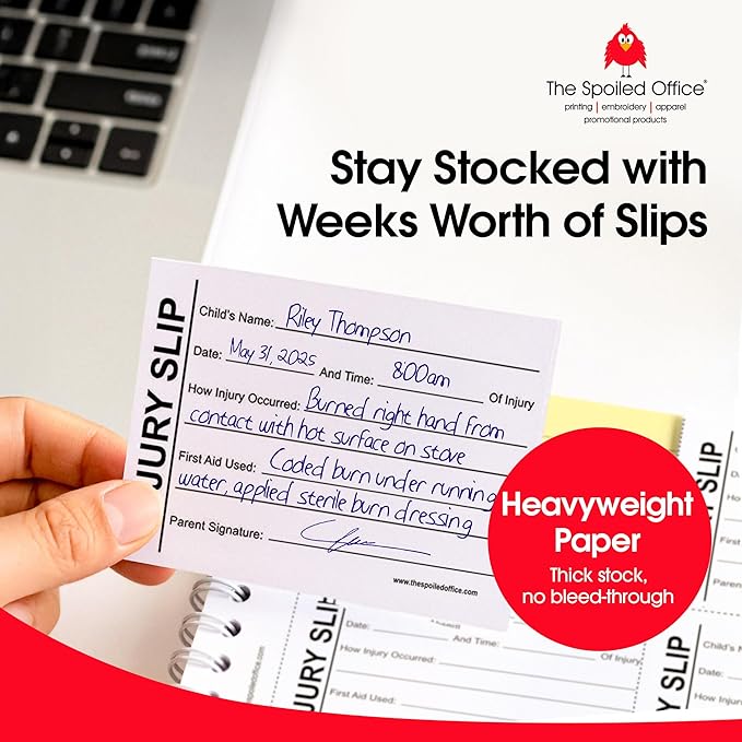 The Spoiled Office Injury Slip Book with Carbonless Duplicates 400 Pcs - 2 3/4"x3 3/4"- Easy Tracking Log Book for School Carbon Copy, School Supplies, Office Supplies for Desk, Spiral Bound