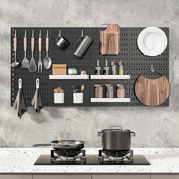 MULSAME Pegboard Combination Kit, 25.2" x 50.4" Wall Mounted Storage Set with 8 Pegboards & 40 Accessories Hanging, Peg Boards Organizer