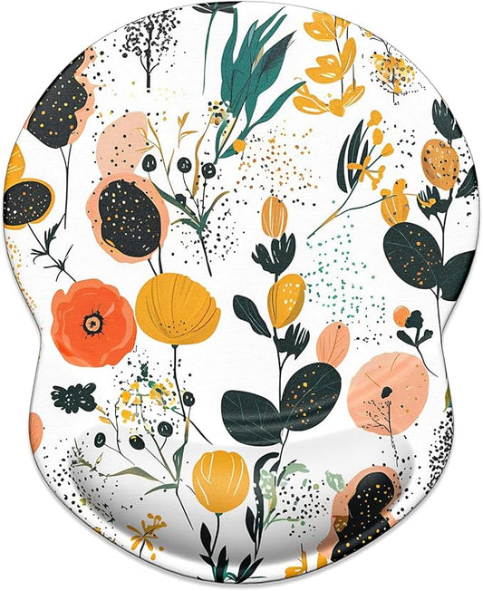 ITNRSIIET Ergonomic Mouse Pad with Gel Wrist Support Small Wrist Rest Smooth Surface Non-Slip PU Base Comfortable Office Supplies Pain Relief, 8.7 x 7.2 inches, Beautiful Flowers and Plants
