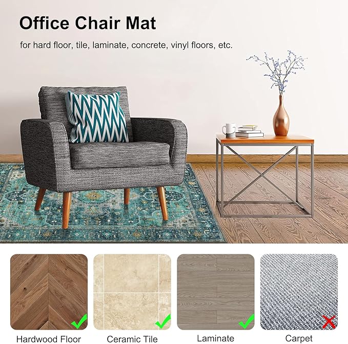 Anidaroel 48"x60" Chair Mat for Hardwood Floor/Tile Floor, Desk Chair Mats for Hard Floors, Under Desk Rug Protector for Rolling Chair, Computer Gaming Chair Mat, Low Pile Carpet Floor Mat