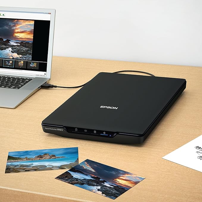 Epson Perfection V19 II Color Photo and Document Flatbed Scanner with 4800 dpi Optical Resolution USB Power, High-Rise, Removable Lid