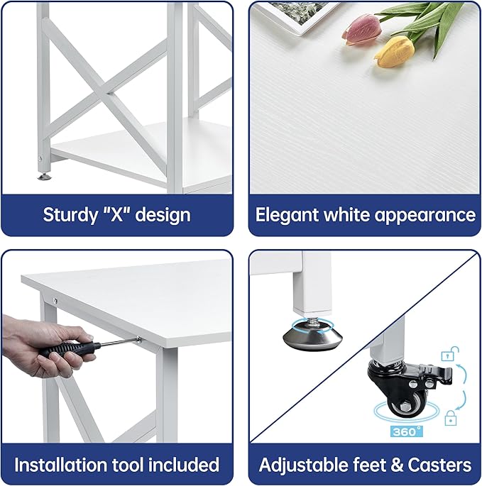 Fannova 23.6 x 23.6 Inches Large Printer Stand, 2 Tier Square Printer Table with Storage Shelf for Home Office, Multi-use Rolling Cart with Wheels for Laser, 3D Printer and Mini Fridge - White