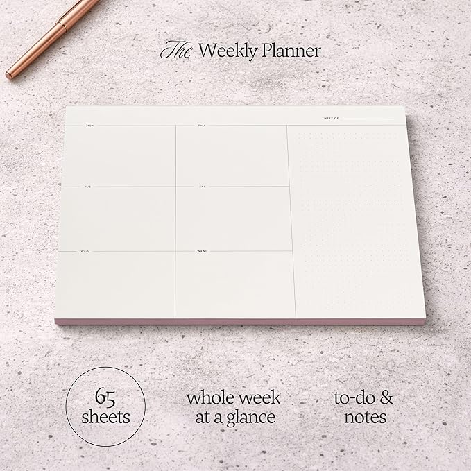 Weekly To-Do List Notepad – Desk Pad for Work and Study, Pink, 11.7x8.3 Inches