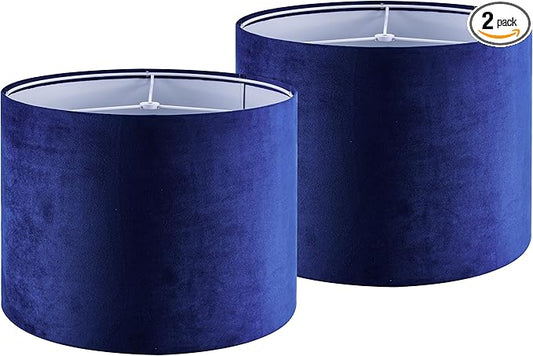 GO&SO Large Drum Lamp Shades Set of 2 Blue Velvet Lampshade 16"Top×16"Bottom×12"High(Spider) Modern Lamp Shades for Table Lamp & Bedside Lamps Replacement in Hand Crafted-Art Decor