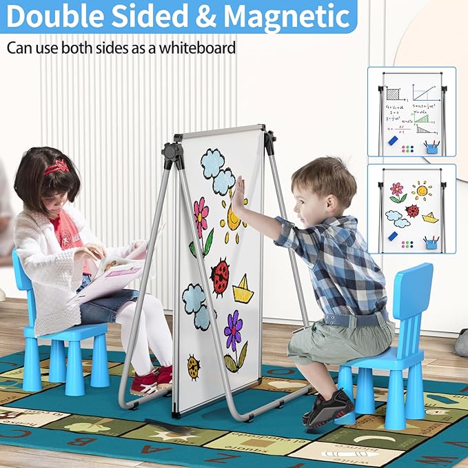 UIFER Double Sided White Board with Stand - 40x28 Portable Whiteboard Easel with Height Adjustable & 360° Rotation for Home Office Classroom, Standing Dry Erase Board for Presentation