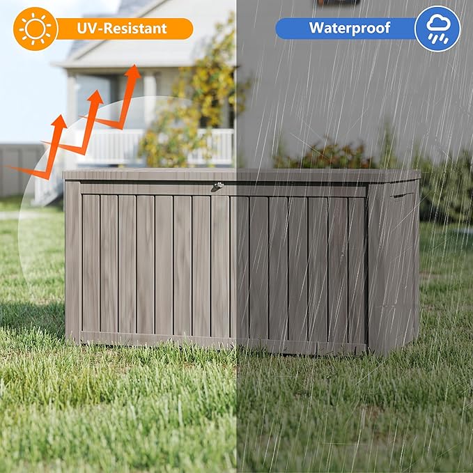 Yardgrace 80 Gallon Outdoor Storage Box Waterproof, Resin Deck Boxes with Lockable Lid & UV-Resistant for Patio, Pool, Garden Furniture Cushions & Accessories, Coffee