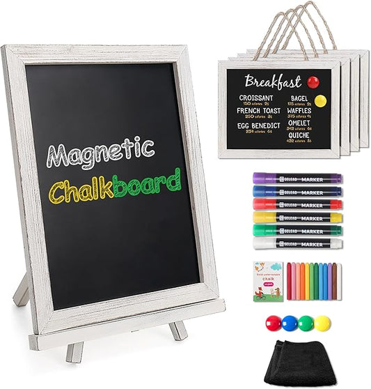 SELEAD 100% Real Wood Frame Small Magnetic Chalkboard Sign with Stand - 5 Pack 10x12 Inch Tabletop/Hanging Decorative Chalk Board, Message Menu Board for Business, Wedding, Event