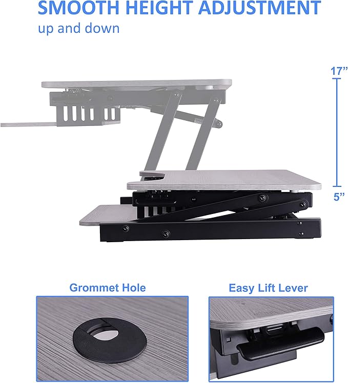 Rocelco 37.5" Height Adjustable Standing Desk Converter with Dual Monitor Mount and Slide Out Retractable Keyboard Tray - Sit Stand Up Double Screen Tabletop Riser Workstation - Gray (R DADRG-DM2)