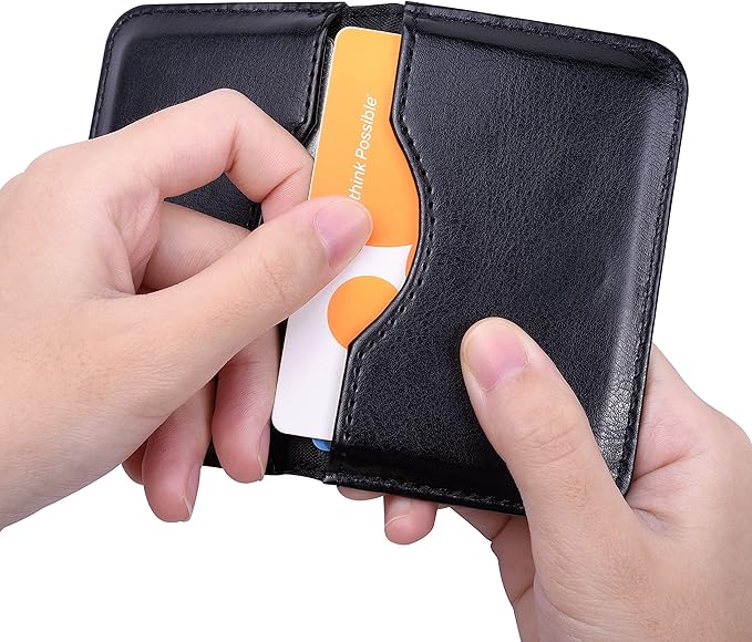 Wisdompro Business Card Holder, 2-Sided PU Leather Folio Name Card Holder Wallet Case with Magnetic Shut for Men and Women, Ultra Slim and Thin