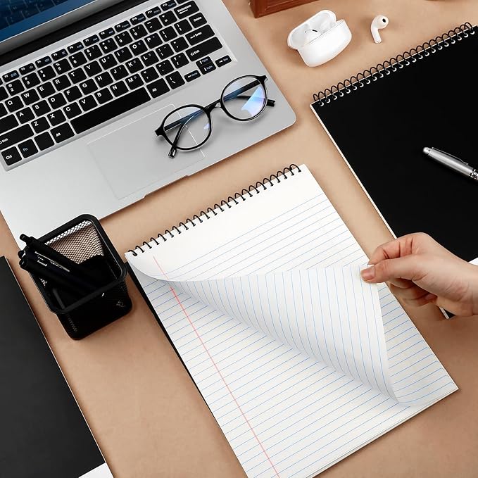 Resurhang 6 Pcs Legal Pad Top Spiral Bound Notebook 70 Sheets Double Sided College Ruled Paper Notepad Memo Steno Pad with Stiff Cover for Business College(8.5 x 11 Inches,No Holes,White)