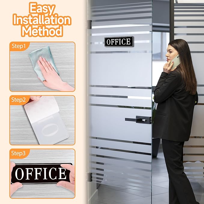 The Office Door Sign for Home and Business，Self-Adhesive Waterproof and Fade-Resistant Modern Office Sign Sticker for House，Business，Door, Window（Black）