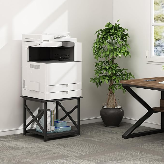 Fannova 2 Tier Large Printer Stand, 23.6 x 23.6 x 22.6 Inches Square Printer Table with Storage Shelf, Rolling Printer Cart with Industrial Wheels for Home Office, Mini Fridge Stand Table - Black
