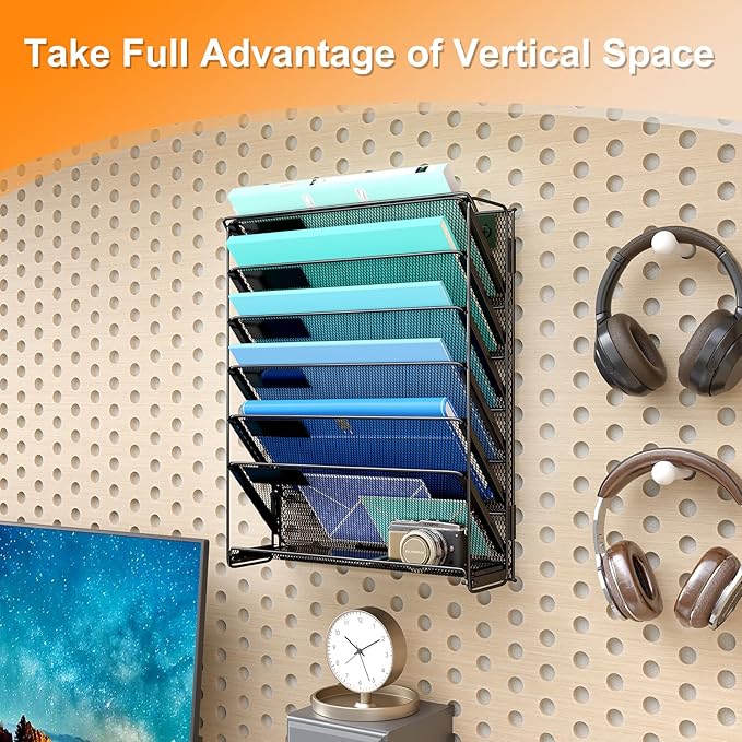 Kuntine.B Wall File Organizer (Black, 7 Tier)