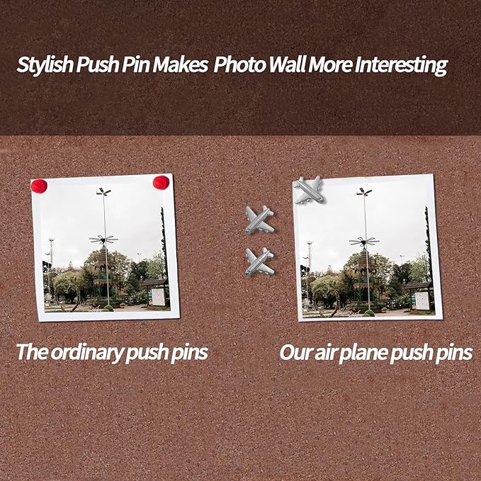 Silver-Tone Airplane Push Pins 30 Pack - Metal Thumb Tacks for Cork Bulletin Board,Photos Wall,Maps,Office and Home Decoration