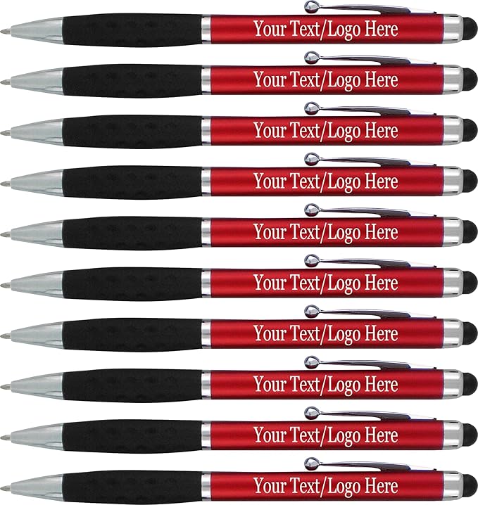SyPen Customized Pens With your Custom Logo or Text-300 Pack Bulk-for Businesses, Parties, and Events, 2 in 1 Ballpoint Pen & Stylus Compatible with Touchscreen Devices, Red Barrel, Black Ink