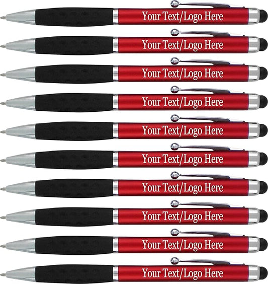SyPen Customized Pens With your Custom Logo or Text-300 Pack Bulk-for Businesses, Parties, and Events, 2 in 1 Ballpoint Pen & Stylus Compatible with Touchscreen Devices, Red Barrel, Black Ink