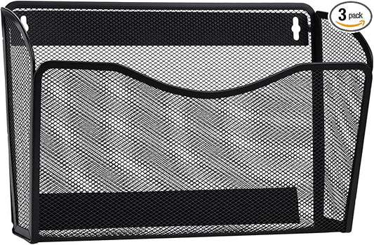 AGPTEK Magnetic File Holder, 3PCS File Paper Mail Organizer No Drilling Magnet Paper Mail Organizer Magazine Basket, Hanging Wall Storage Rack for Fridge Cabinets Office Classroom