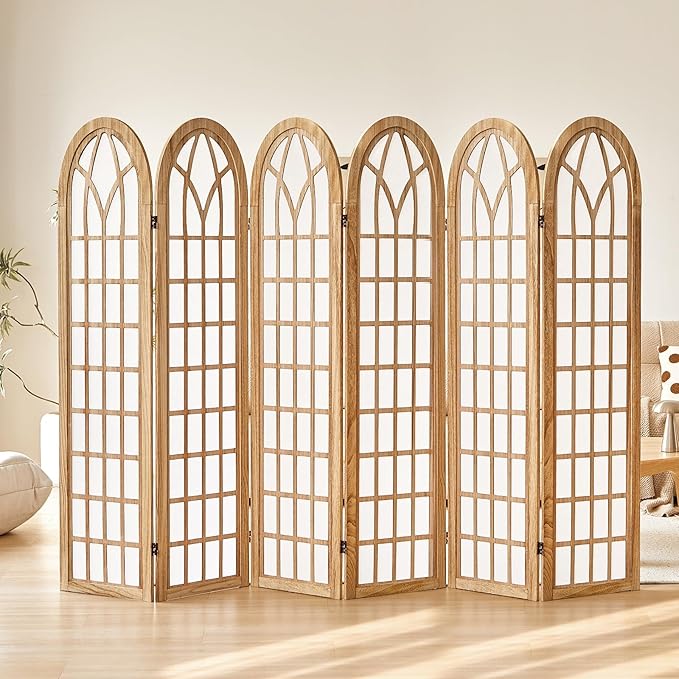 ALeesing Folding Room Divider Privacy Screen Freestanding 6-Panel Shoji Style Wooden Frame Decorative Partition Wall for Bedroom Office Apartment Natural