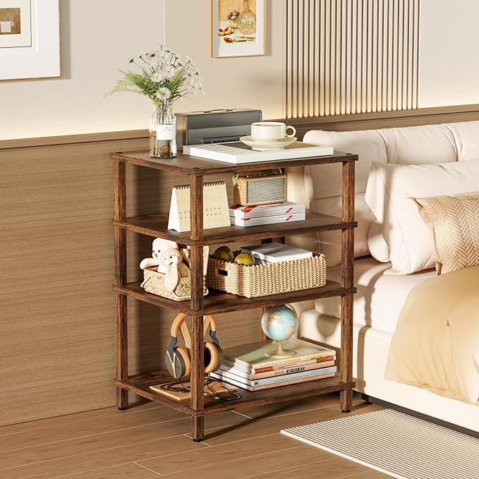 4-Tier AV Media Player Stand, Brown Stereo Cabinet, Modern Stereo Cabinet, Wooden TV Stand,Game Console Shelf, Multifunctional Entertainment Center, Suitable for Home, Conference Room, Game Studio