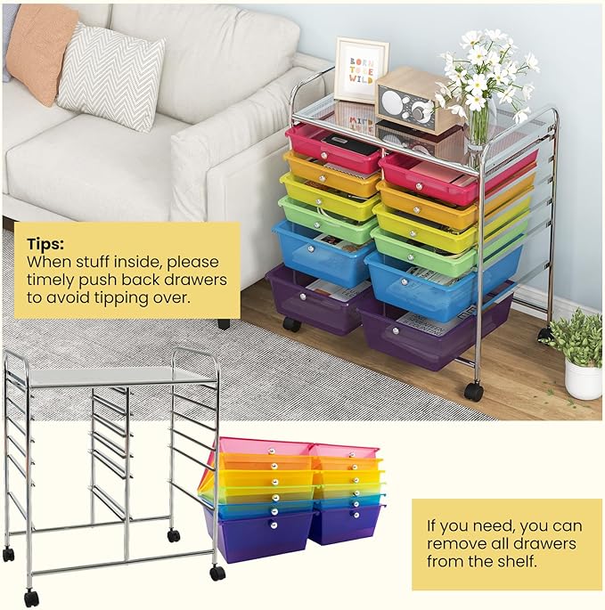 Giantex 12 Drawer Rolling Storage Cart Tools Scrapbook Paper Office School Organizer (Multicolor)