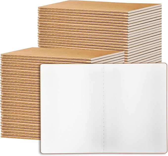 72 Pack Blank Kraft Notebooks, 8.3x5.5 Inches A5 Small Journals Bulk Blank Notebooks 80 Gsm Unlined with 60 Pages A5 Subject Notebooks Traveler Journal Set for Adult Students Back to School Supplies
