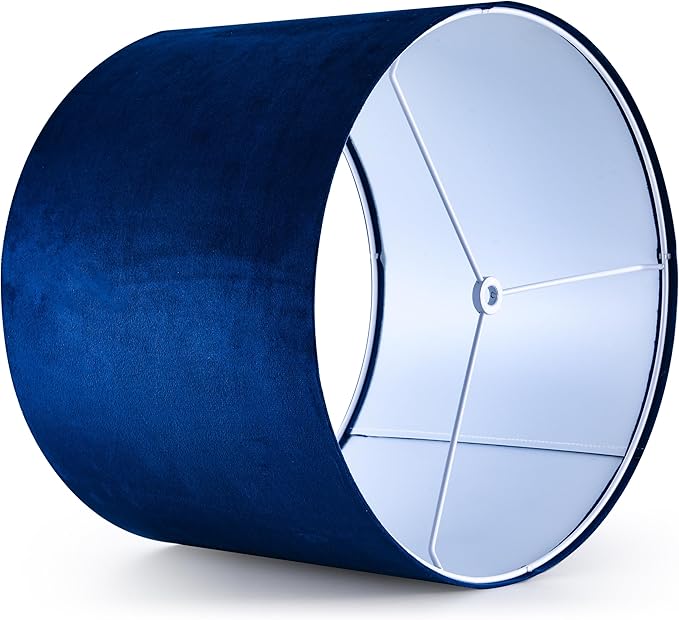 GO&SO Large Drum Lamp Shades Set of 2 Blue Velvet Lampshade 16"Top×16"Bottom×12"High(Spider) Modern Lamp Shades for Table Lamp & Bedside Lamps Replacement in Hand Crafted-Art Decor