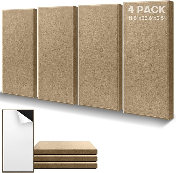 4Pack Fiberglass Acoustic Panels, Self Adhesive Sound Proof Foam Panels for Walls, Sound Dampening Panels for Studios, Office, Home Soundproofing Absorbing Noise Reducing, 23.6x11.8x2.5" Yellow