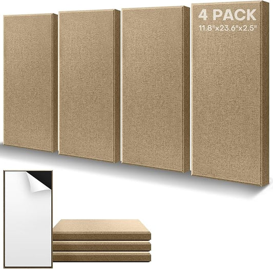 4Pack Fiberglass Acoustic Panels, Self Adhesive Sound Proof Foam Panels for Walls, Sound Dampening Panels for Studios, Office, Home Soundproofing Absorbing Noise Reducing, 23.6x11.8x2.5" Yellow