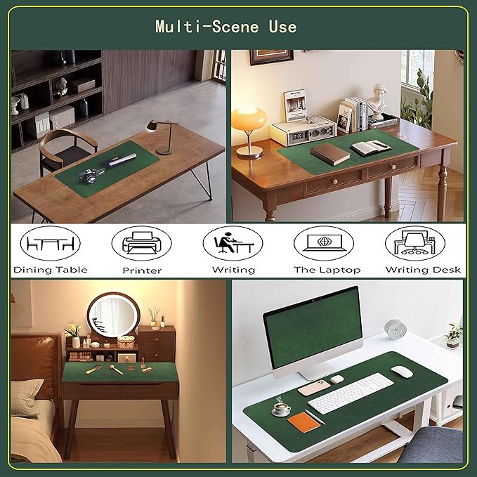 Huicon Faux Leather Desk Mat, 31.5"x15.7" Non-Slip PU Leather Desk Pad, 2mm Thick Desk Blotter with Stiched line, Retro Large Mouse Pad, Laptop Pad for Office & Home Use (Retro Green)