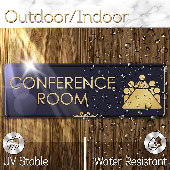 Conference Room Sign Office Meeting Sign, Black/Gold, Engraved, 3" x 9", Fade Resistance, Indoor/Outdoor Use, USA MADE By My Sign Center