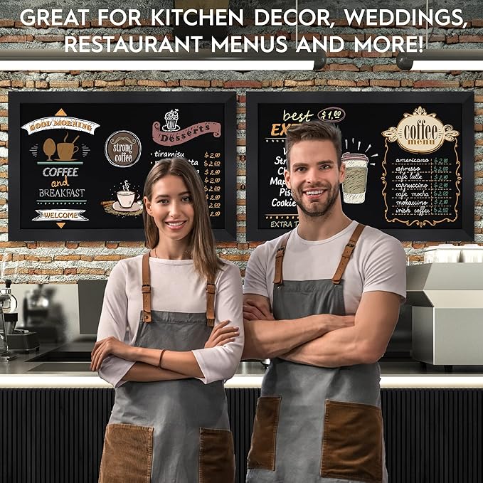 HBCY Creations Rustic Black Magnetic Wall Chalkboard, Extra Large Size 24" x 36", Framed Decorative Chalkboard - Great for Kitchen Decor, Weddings, Restaurant Menus and More! (24" x 36")