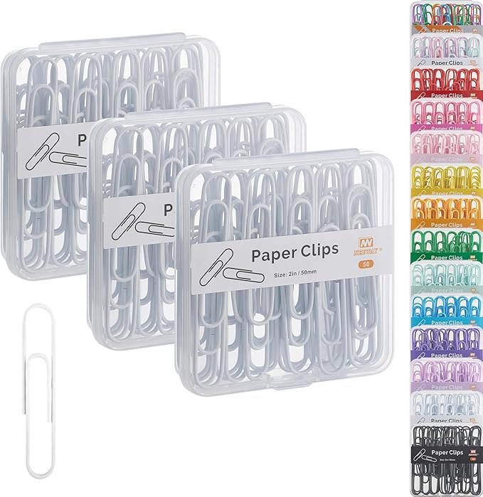 NEEWAY Colorful Large Paper Clips, 2 Inch Jumbo Paper Clips, 150 Count, 3 Pack of 50 (White)