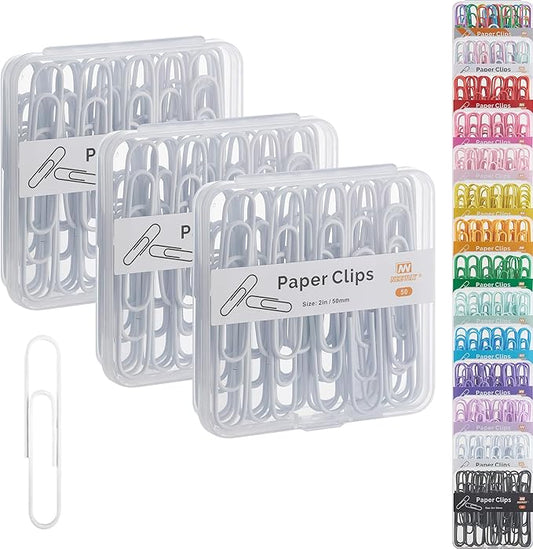 NEEWAY Colorful Large Paper Clips, 2 Inch Jumbo Paper Clips, 150 Count, 3 Pack of 50 (White)