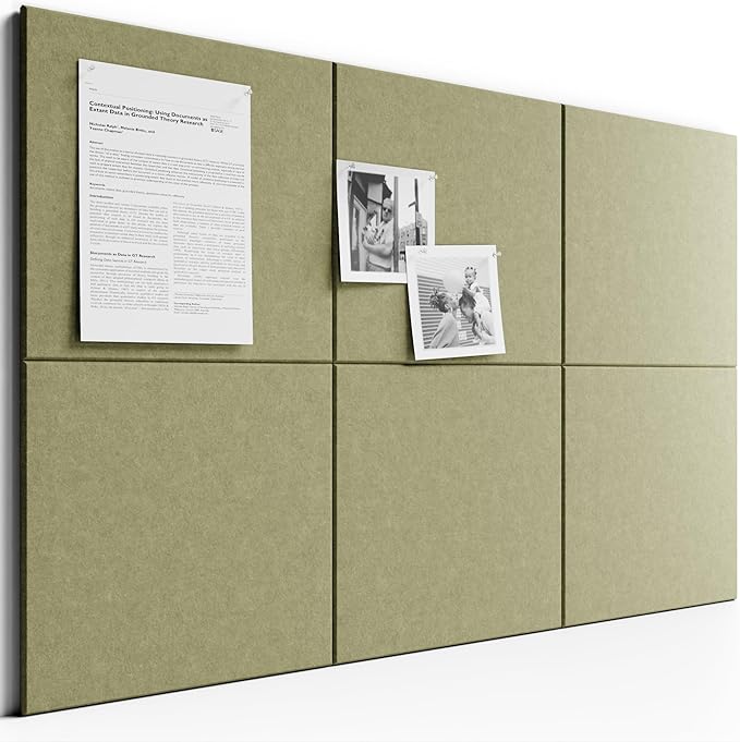 Bumusty Large Cork Board 36"x24" Alternative - 6 Pack Felt Wall Tiles with 40 Safe Removable Adhesive Tabs, 30 Pushpins, Cork Boards for Walls Pin Board Bulletin Board Office Decor (Olive Green)