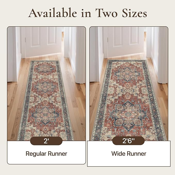 GENIMO 2'6''x10 Runner Rugs for Hallway, Machine Washable Non Slip Vintage Rugs, Low Pile Lightweight Soft Print Rug for enrtyway, Corridor, Home Office, Kitchen, Bordeaux