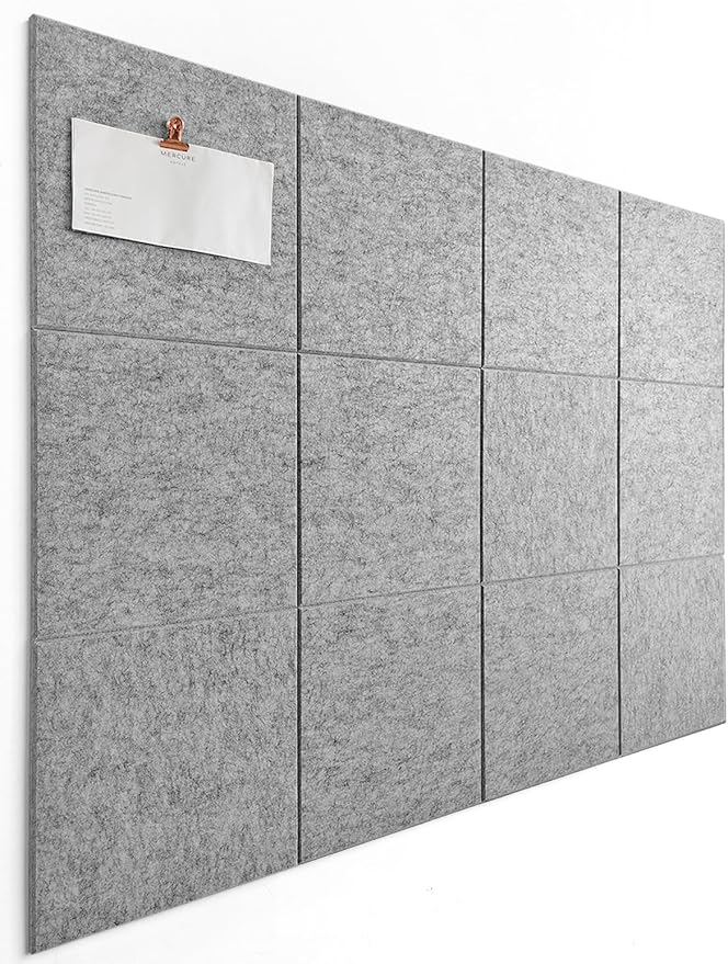 DECORITA Large Cork Board Alternative | Felt Bulletin Board for Office, Home & Classroom | Cork Boards for Walls Pin Board Wall Organizer | Felt Wall Tiles (12-Pack) | Gray Marble