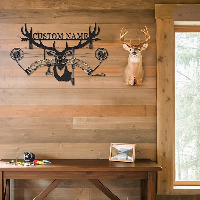 Personalized Deer Hunter Metal Wall Mount & Bow Rack, Custom Deer Hunting Gifts,Outdoor Hunting Decor, Cabin Wall Art, Hunting Room Decor, Lodge Wall Decor, Deer Hunting Accessories